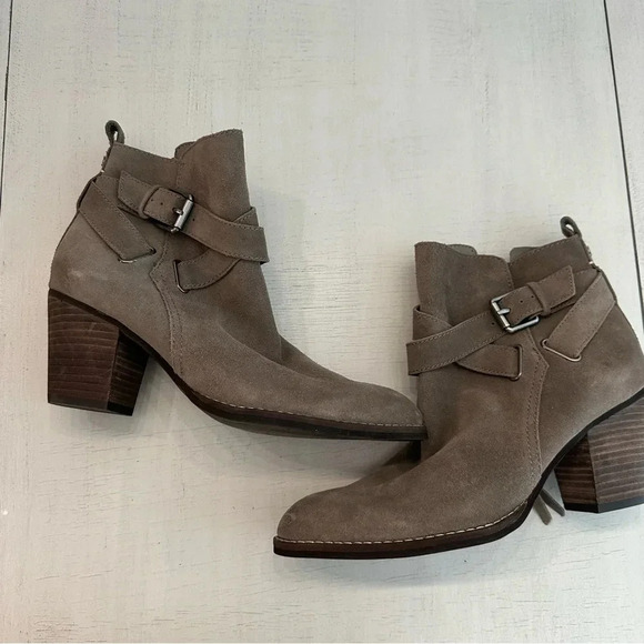 Sam Edelman Women’s ZipUp Pointed Toe Gray/Tan Leather Heeled Booties Sz 8M GUC - Picture 10 of 15